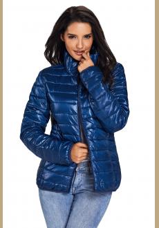 Blue High Neck Quilted Cotton Jacket