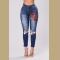 Women's Rose Embroidered Ripped Denim Skinny Jeans With Pocket