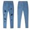 Women Vintage High Waist Star Prints Blue Denim Pencil Pant Trousers Slim Fit  Skinny Jeans