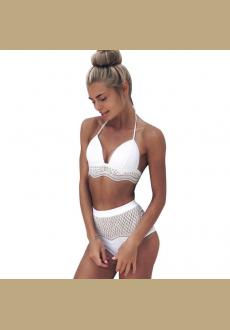 White Scalloped Lace High Waisted Bikini Swimsuit Two Piece Set