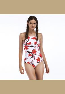Criss Cross Back Red Lily One-Piece Swimsuit