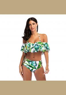 Women Floral Print Ruffle Bikini 2 Piece Set Frilled Halter Bandage Bathing Suit Swimwear Summer Plus Size Swimsuit