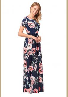 Summer Floral Print Dress Boho Beach Holiday Hot Long Dresses Maxi Waist High Tunic Pocket Summer Dress