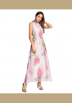 Pink Floral Printed Halter Maxi Dress