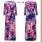 Women's Floral Print Draped  Sleeve Long Maxi Dress
