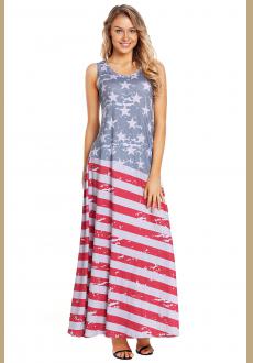 American Flag Print Sleeveless Maxi Dress