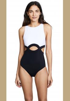 Sexy Black and White One Piece Swimsuit Swimwear Women deep V Cut Monokini Bathing Suit Swimming suit