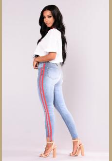 Athlete Jeans  Blue Red jeans with side stripe fashion 