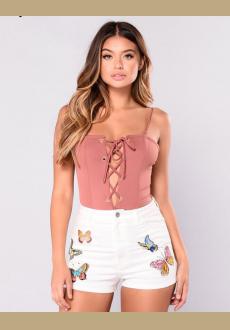 White Floral Embroider embroidery butterfly European and American style denim shorts