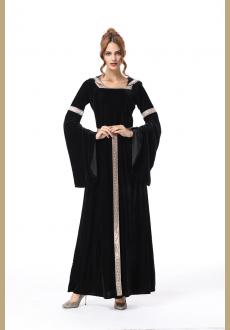Long Gothic Velvet Dress Witch Role Play Hooded  Wicked Witch Costume Dress Medieval Vintage Gowns Halloween  Cosplay Co
