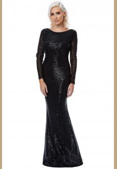 2018 Sexy O-Neck Blackless Sequin Dresses Long Sleeve Mermaid Sequined Maxi Dress Floor Length Evening Party Dress Gown