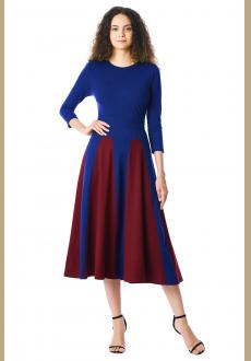Color Block  Sleeve Round Neck Midi Dress