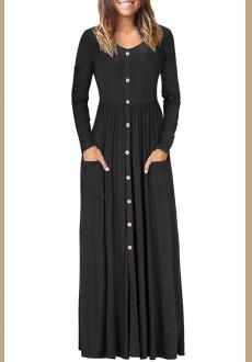 Hunter  Button Front Pocket Style Casual Long Dress