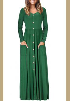 Hunter  Button Front Pocket Style Casual Long Dress