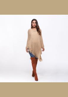 Loose Style Tassels Knit Irregular Cloak Sweater