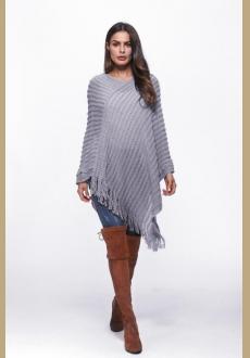 Loose Style Tassels Knit Irregular Cloak Sweater