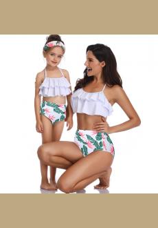 Family Matching Swimwear Mother Daughter Women Kids Baby Girls Swimsuit Bikini