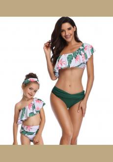Family Matching Mommy and Me Two Pieces Swimwear Bikini Set Girls Swimsuits Women Ruffle Bathing Suit