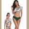 Family Matching Mommy and Me Two Pieces Swimwear Bikini Set Girls Swimsuits Women Ruffle Bathing Suit