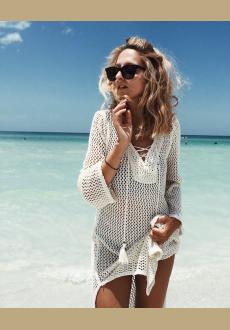 White Sexy Bathing Suit Coverups Crochet Hollow Out Bikini Cover-ups