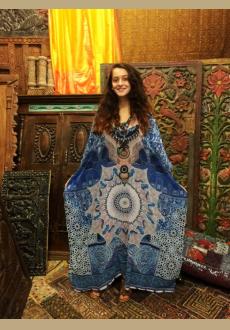 Maxi Tribal Print Scoop Neck Casual Blue Dress Cover Up