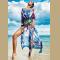 Polyester Beach Dress side slit & loose printed shivering blue