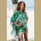 Turquoise green tropical floral chiffon beach cover up tunic top