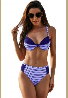 Blue Colorblock Striped Bikini Swimsuit
