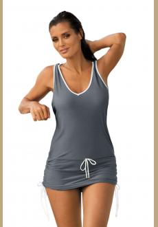 Gray Contrast-colored Beach Dress Attached with Panty