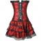 Red Women Layered Lace Up Bone Corsets Floral Corset Dress Women Bustier With Mini Skirt