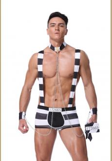 Sexy New Arrival Black White Stripe Prisoner Costume Halloween Costume For Men Party Cosplay