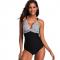 Womens Striped Sling Swimsuit Deep V One Piece Beachwear Bodysuits