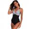 Womens Striped Sling Swimsuit Deep V One Piece Beachwear Bodysuits