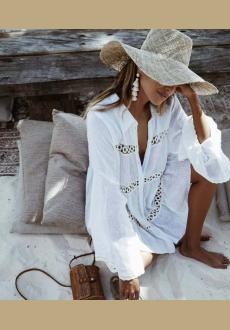Shirt Type Trumpet Sleeve Beach Blouse Sun Protection Dress Beach Cover Up