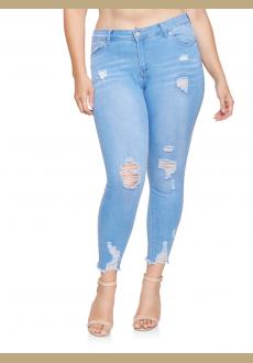 Skinny Big Size Woman Tight Push Up Ripped Jeans Stretch Elastic Hole Ripped Denim Pants Female Plus Size 