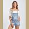 High Waisted Solid Denim Romper Shorts in Light Blue