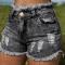 High Waist Broken Holes Chic Denim Shorts