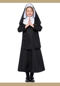 New Child Adult Cosplay Priest Costume Children Halloween Party Clothing  Black Nun Robe Dress