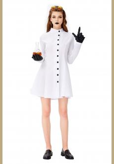 3pcs Women's Crazy Scientist White Robe Halloween Cosplay Costume