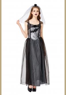 Gothic Vampire Multi-layered Mesh Long Wedding Dress Adult Ghost Bride Costume