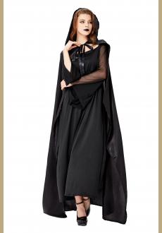 Gothic Black Vampire Dress Adult Devil Cloak and Dress Halloween Costume 