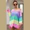 Sweaters for Womens Rainbow Stripe Patchwork Plus Size Long Sleeve Breathable Knit Shirts Top
