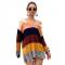 Top Loose Women's Blouse Knitted Patchwork Rainbow Stripe Print Shirts T-Shirt Sweater Womens Tops Shirt Costume Clothin