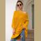 Yellow Knit One Shoulder Long Sleeve Casual Sweater