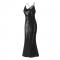 Black Sequin Cross Back Fishtail Maxi Dress