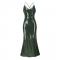 Green Sequin Cross Back Fishtail Maxi Dress