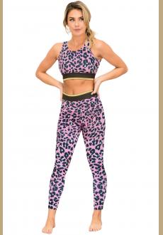 Pink Leopard Print Active Bra Pants Yoga Set
