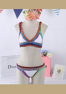 Crochet Neoprene Bikini White Multi
