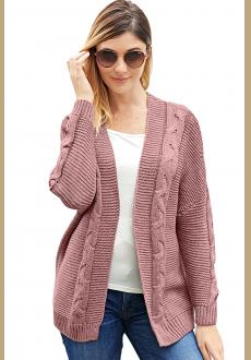 Pink Chunky Wide Long Sleeve Knit Cardigan
