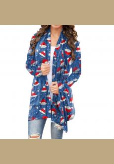 Womens Fashion Open Front Christmas Print Casual Long Sleeve Cardigans 